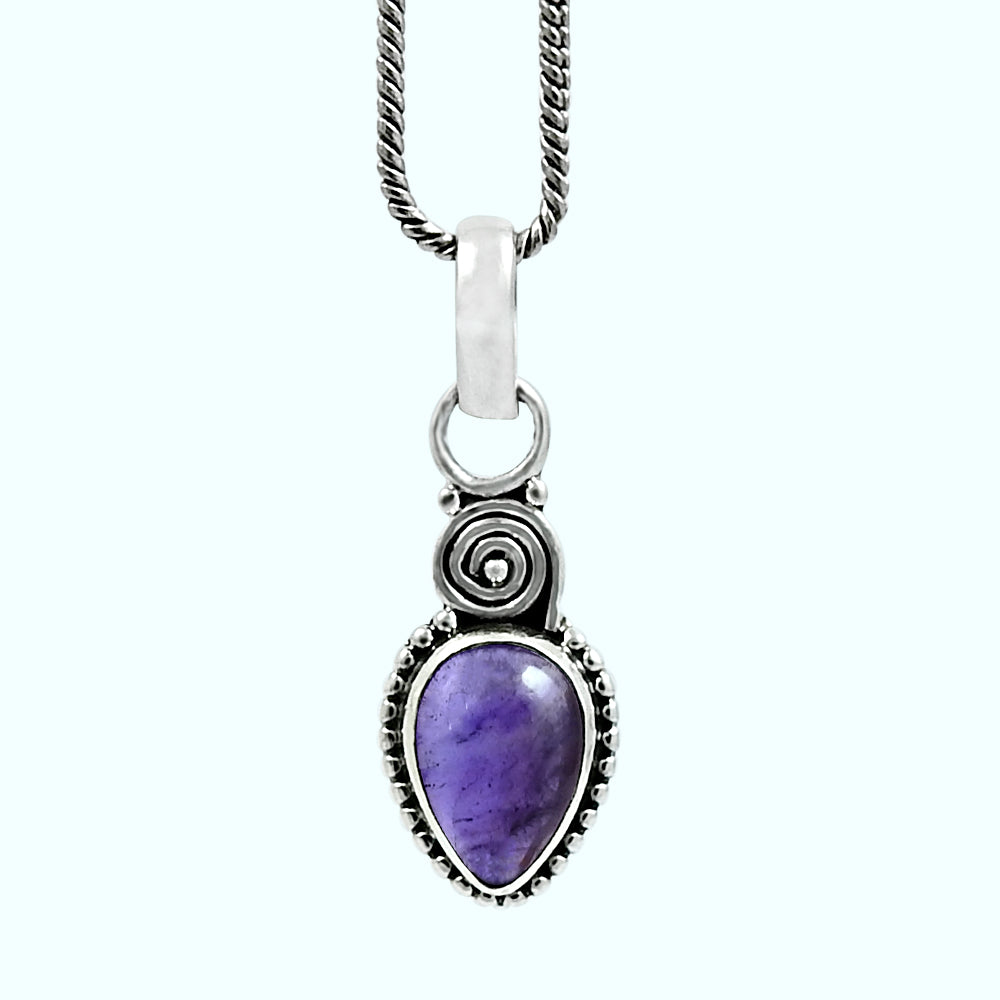 Natural Amethyst 925 Sterling Silver Bezel Bohemian Mother Engagement Pendant