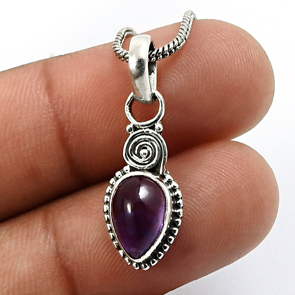 Natural Amethyst 925 Sterling Silver Bezel Bohemian Mother Engagement Pendant