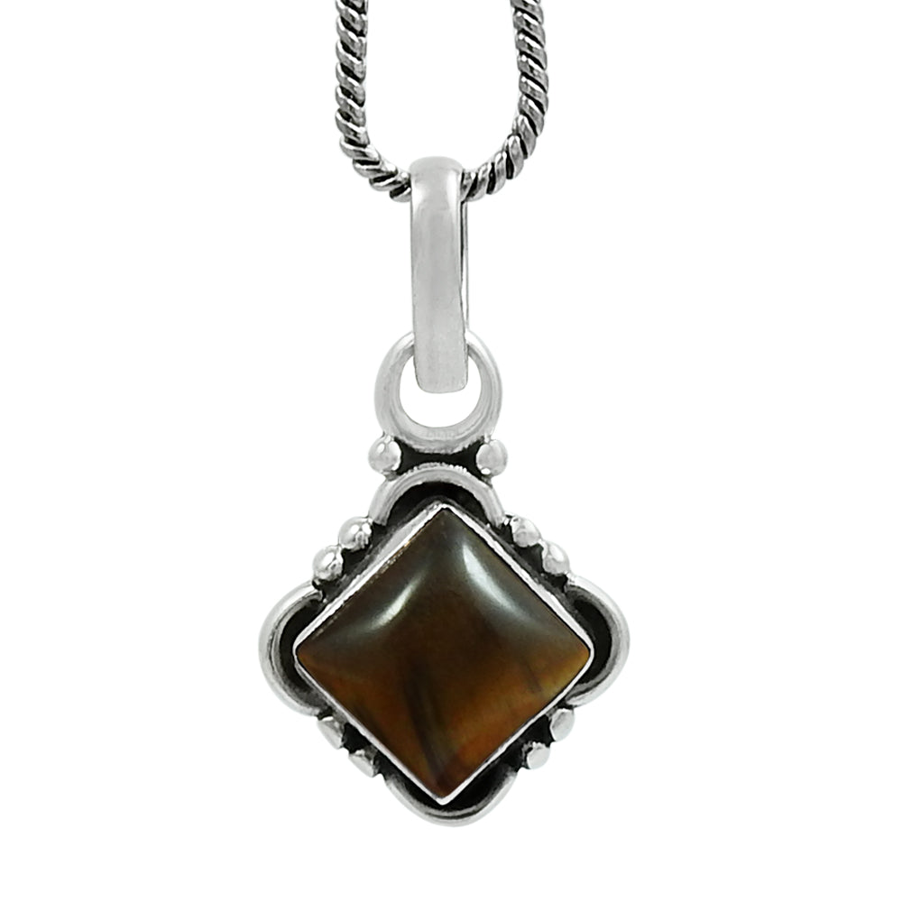 Natural Tiger Eye Gemstone Pendant Tribal 925 Sterling Silver For Girls C30