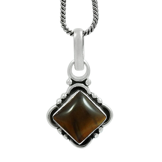 Natural Tiger Eye Gemstone Pendant Tribal 925 Sterling Silver For Girls C30