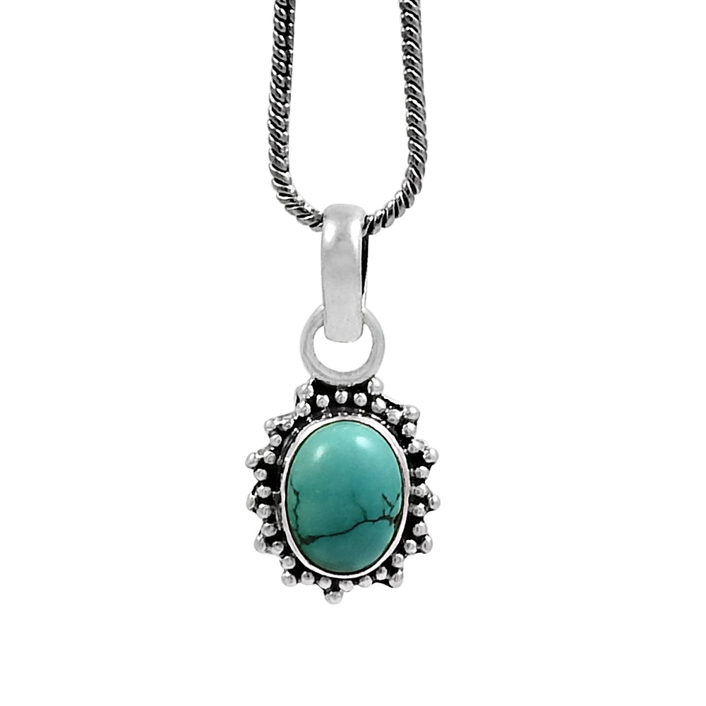Natural Turquoise Gemstone 925 Sterling Silver Pendant Vintage For Girls I88