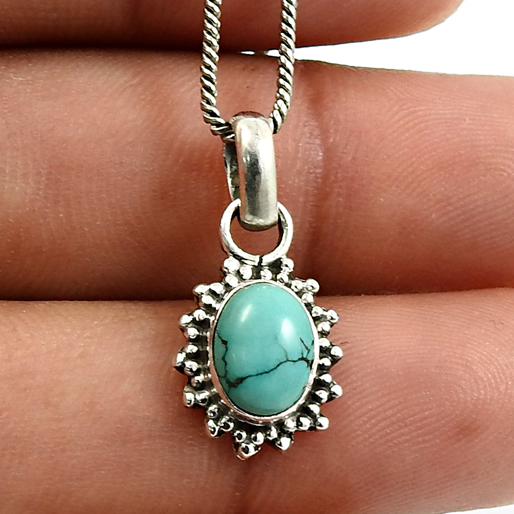Natural Turquoise Gemstone 925 Sterling Silver Pendant Vintage For Girls I88