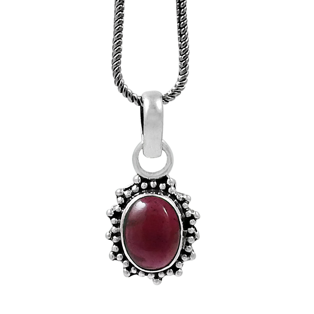 Birthday Gift 925 Sterling Silver Natural Garnet Gemstone Pendant Vintage N88
