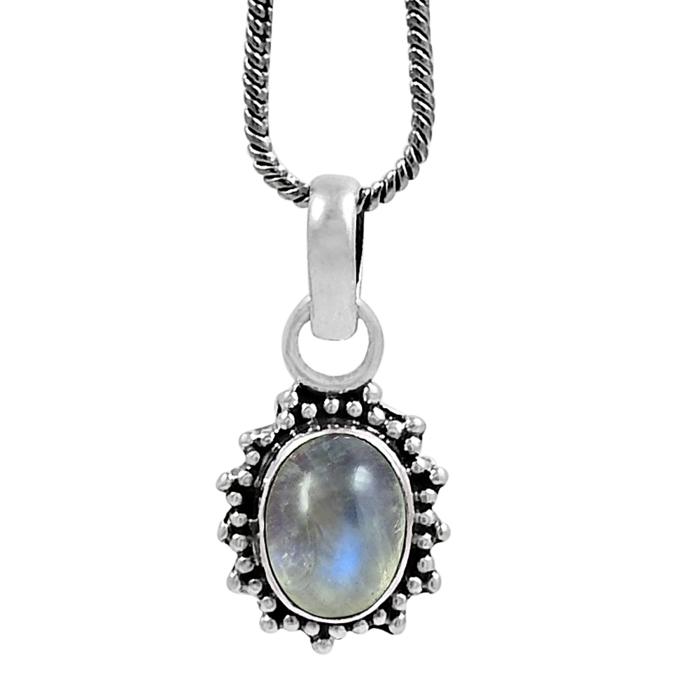 Birthday Gift 925 Silver Natural Rainbow Moonstone Pendant Bohemian H88