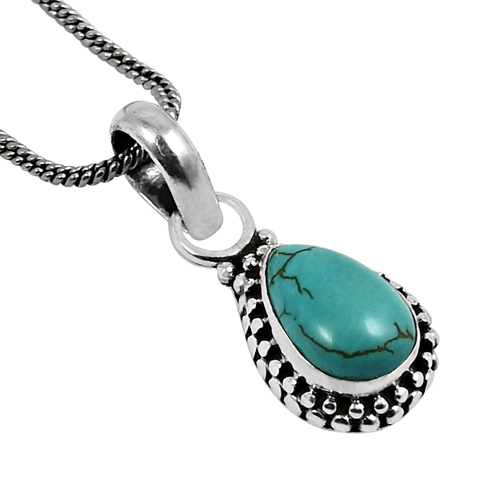 Natural Turquoise Elegant New Boho Throat Chakra Pendant Solid Sterling Silver
