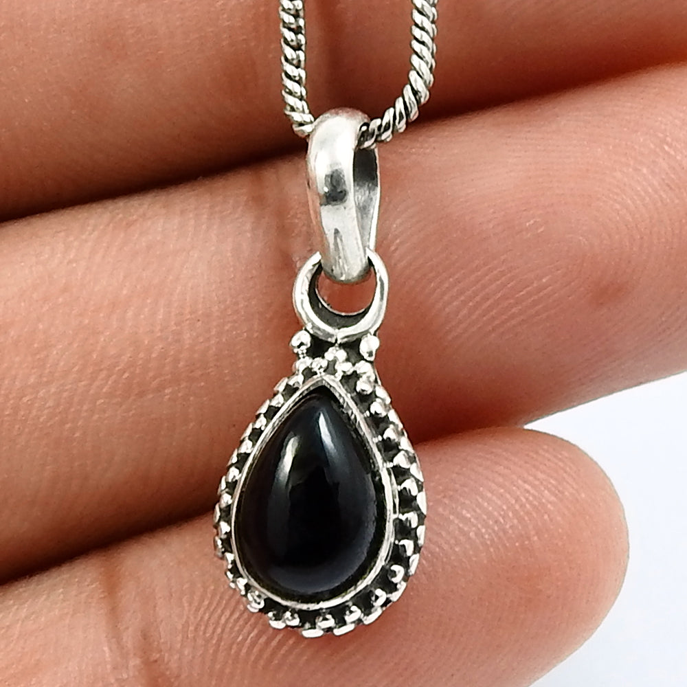 Birthday Gift 925 Sterling Silver Natural Black Onyx Gemstone Causal Pendant B10