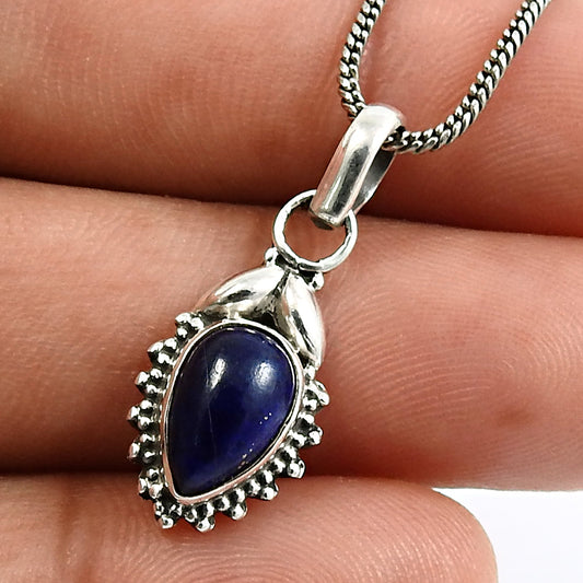 Birthday Gift Lapis Lazuli Gemstone Charm Pendant 925 Sterling Silver Sk1