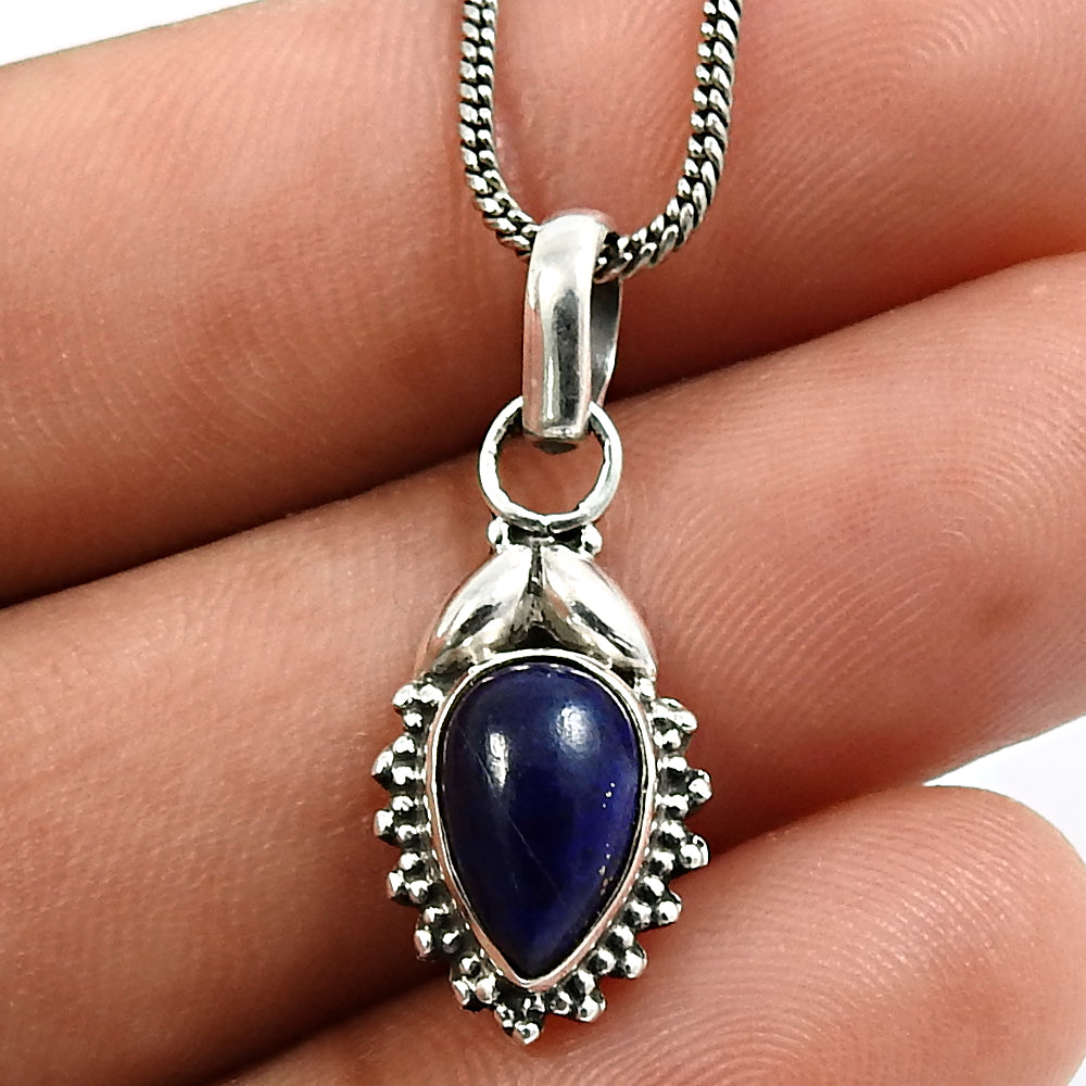 Birthday Gift Lapis Lazuli Gemstone Charm Pendant 925 Sterling Silver Sk1