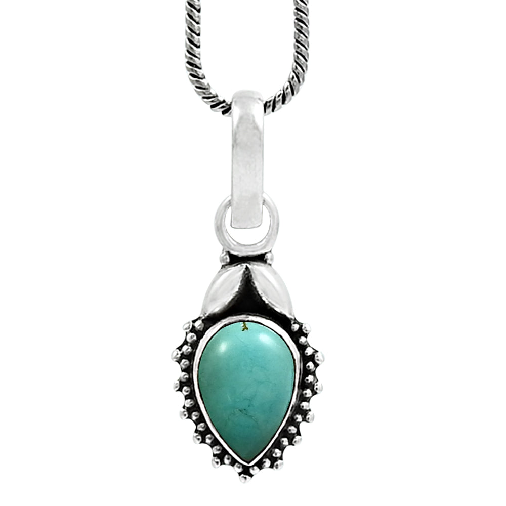 Natural Turquoise 925 Sterling Silver Engagement Art Deco Bezel Tribal Pendant