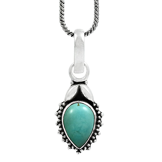 Natural Turquoise 925 Sterling Silver Engagement Art Deco Bezel Tribal Pendant