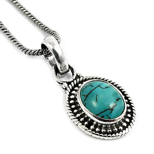 Natural Turquoise Mother New Ethnic Friend Gift Boho Pendant 925 Sterling Silver