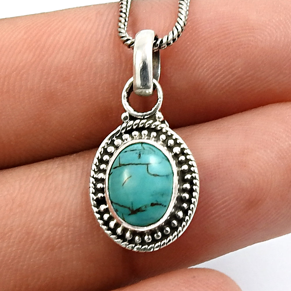 Natural Turquoise Mother New Ethnic Friend Gift Boho Pendant 925 Sterling Silver