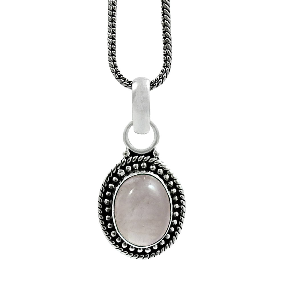 Heart Chakra Rose Quartz Gemstone New Vintage Mother Pendant 925 Sterling Silver