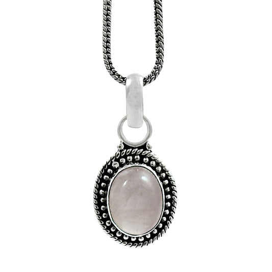 Heart Chakra Rose Quartz Gemstone New Vintage Mother Pendant 925 Sterling Silver