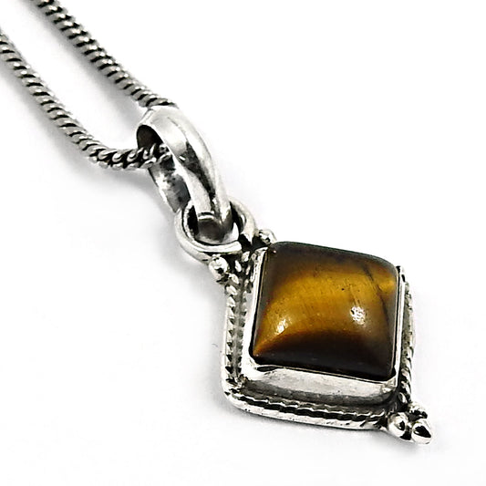 Cushion Natural Tiger Eye 925 Solid Silver Mother Boho Sacral Chakra Pendant
