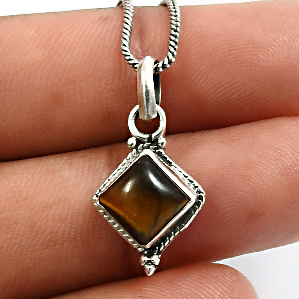 Cushion Natural Tiger Eye 925 Solid Silver Mother Boho Sacral Chakra Pendant