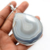 Natural Striped Onyx Gemstone Pendant Vintage 925 Sterling Silver Jewelry C31