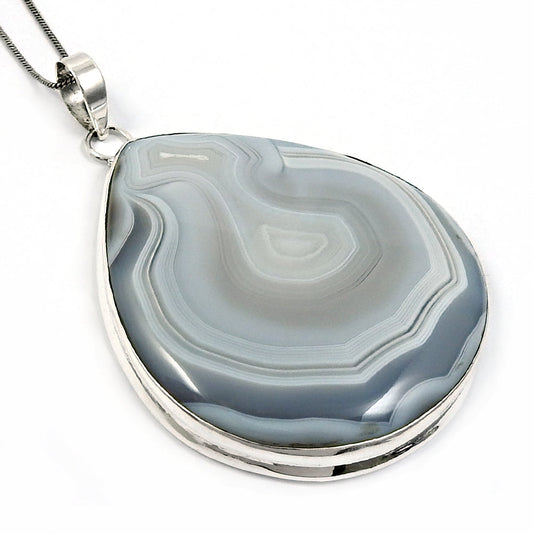 Natural Striped Onyx Gemstone Pendant Vintage 925 Sterling Silver Jewelry C31
