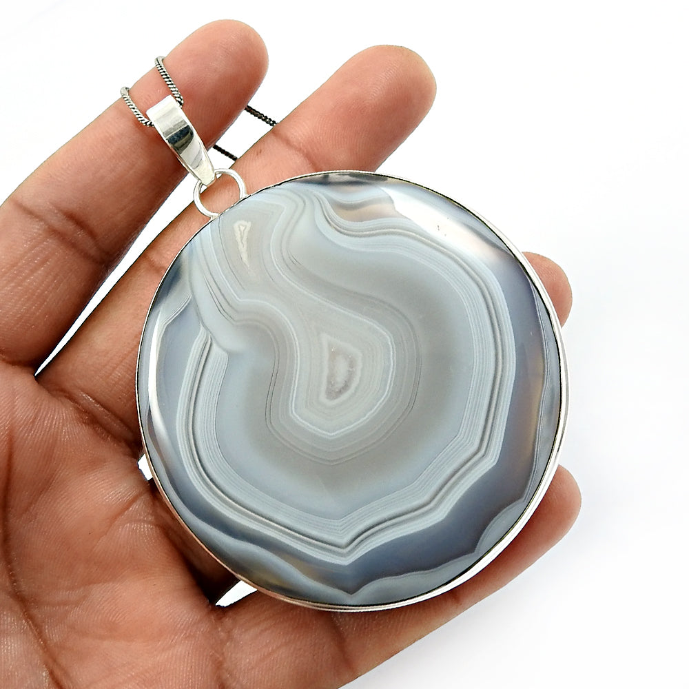 Birthday Gift Pendant Ethnic 925 Silver Natural Striped Onyx Gemstone D31