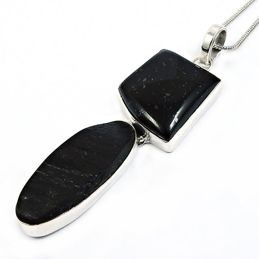 Birthday Gift Natural Black Tourmaline Pendant Healing 925 Silver D40