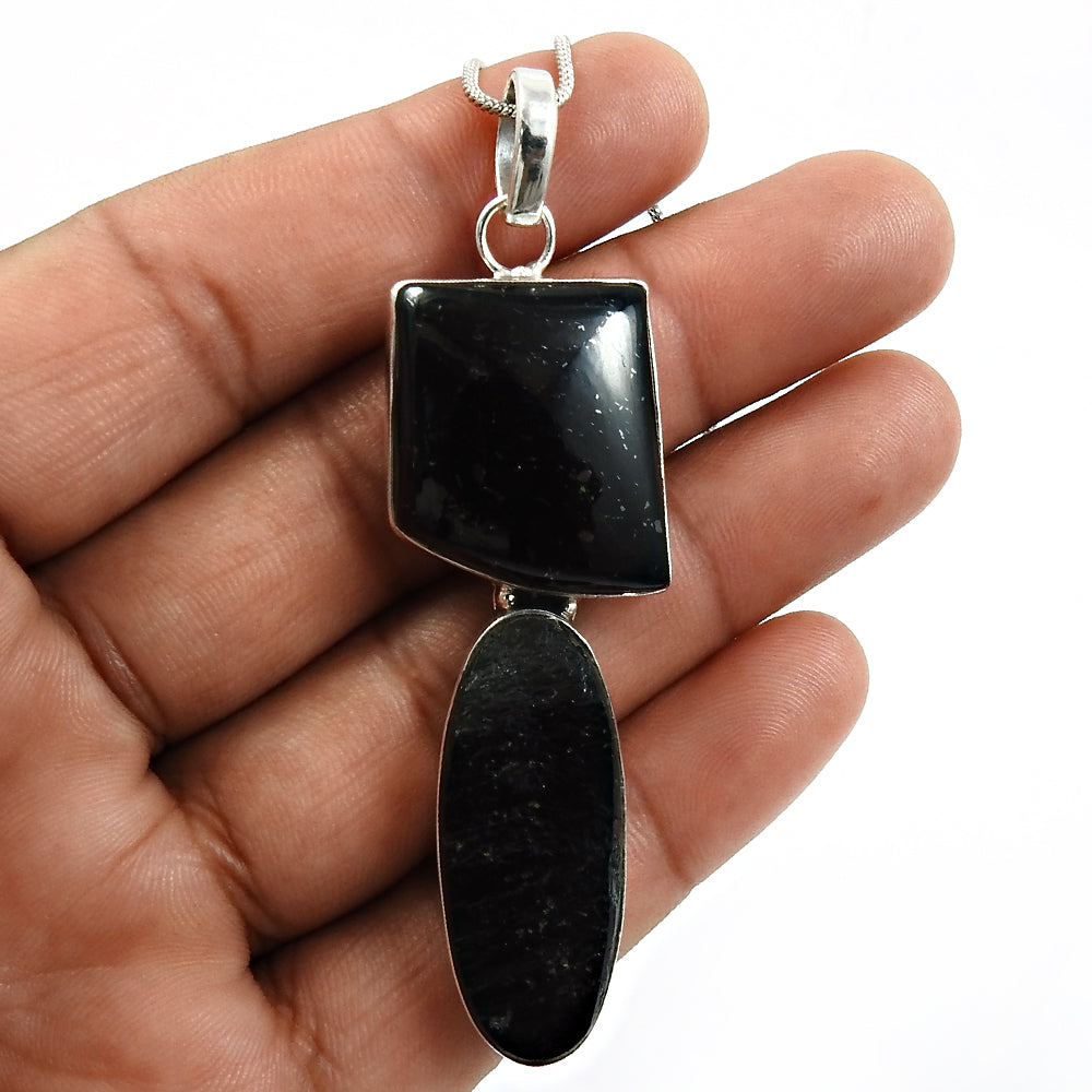 Birthday Gift Natural Black Tourmaline Pendant Healing 925 Silver D40