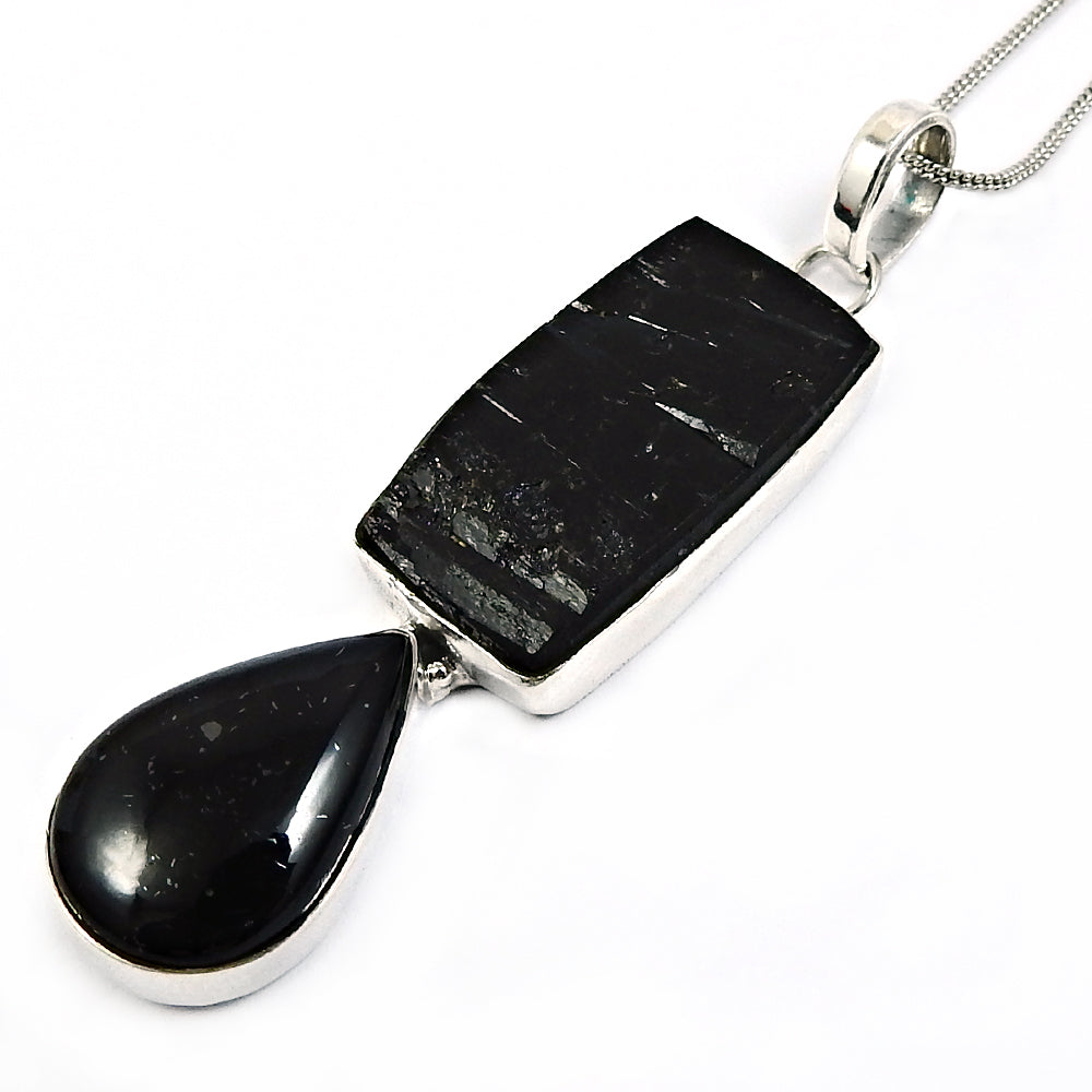 Black Tourmaline Gemstone 925 Solid Silver Artisan Bezel Healing Power Pendant