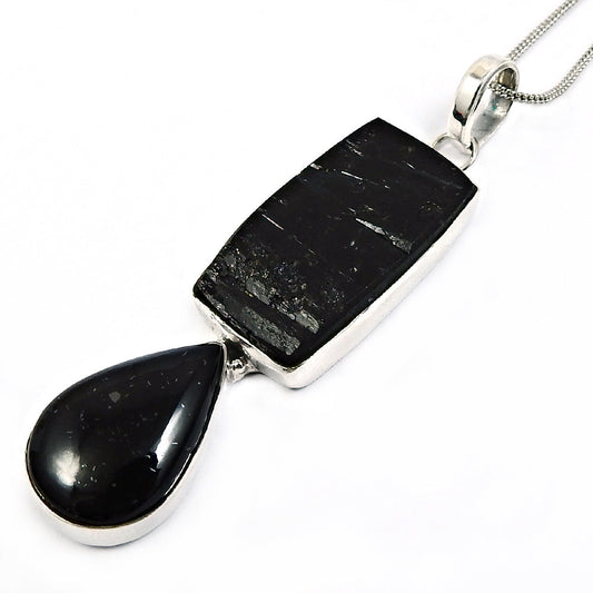 Black Tourmaline Gemstone 925 Solid Silver Artisan Bezel Healing Power Pendant