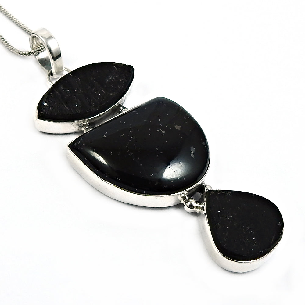 Heart Natural Black Tourmaline Sterling Silver Healing Power Anniversary Pendant