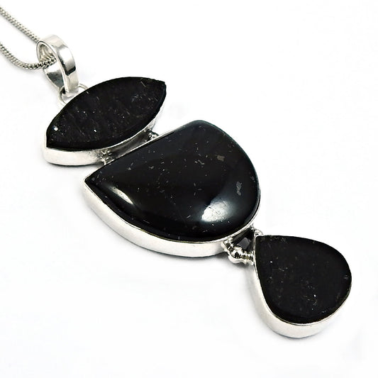 Heart Natural Black Tourmaline Sterling Silver Healing Power Anniversary Pendant