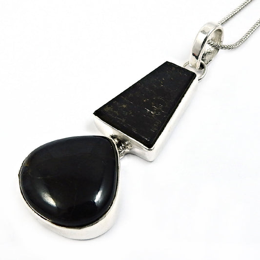 Healing Power Black Tourmaline Gemstone Pendant 925 Sterling Silver Jewelry R13
