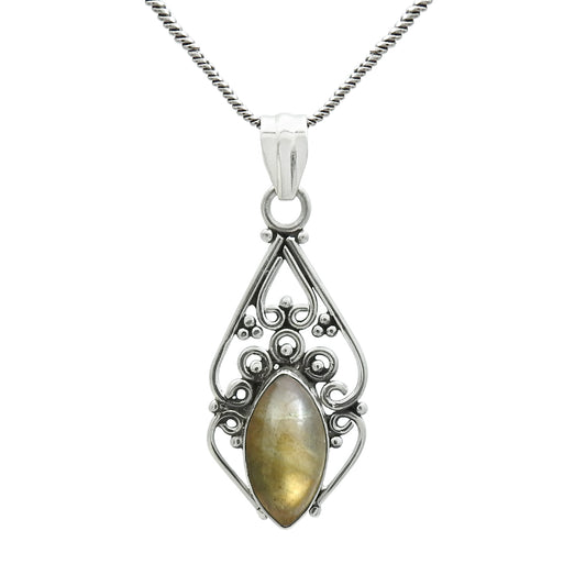 Gift For Her Natural Labradorite Artisan Pendant 925 Sterling Silver Jewelry E6