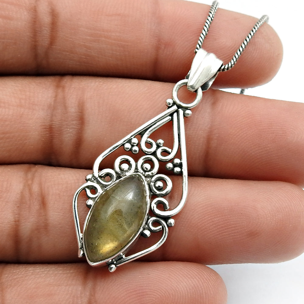 Gift For Her Natural Labradorite Artisan Pendant 925 Sterling Silver Jewelry E6