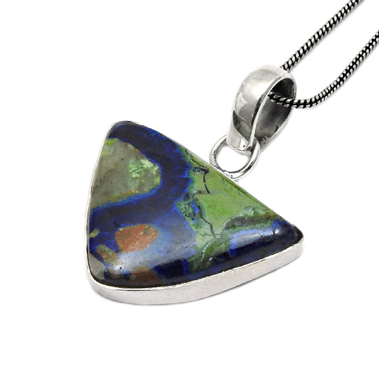 Natural Azurite Malachite Gemstone 925 Sterling Silver Pendant For Women M11
