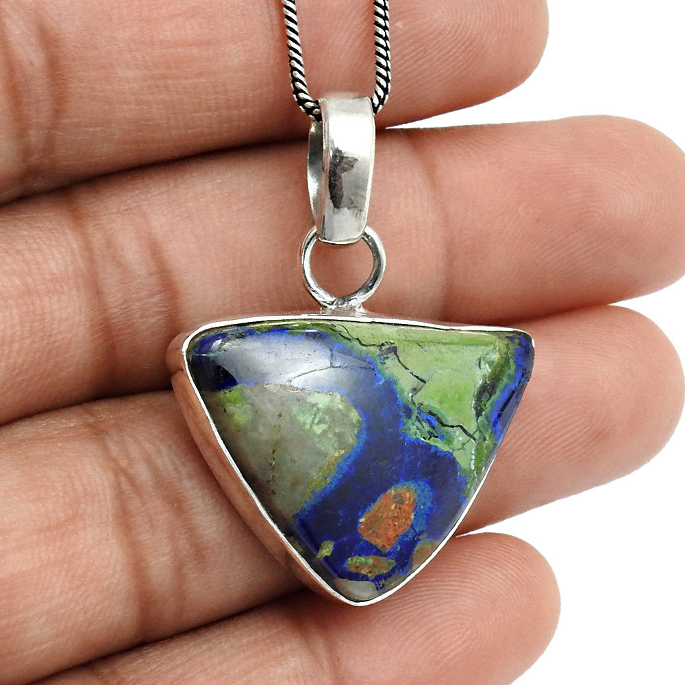 Natural Azurite Malachite Gemstone 925 Sterling Silver Pendant For Women M11