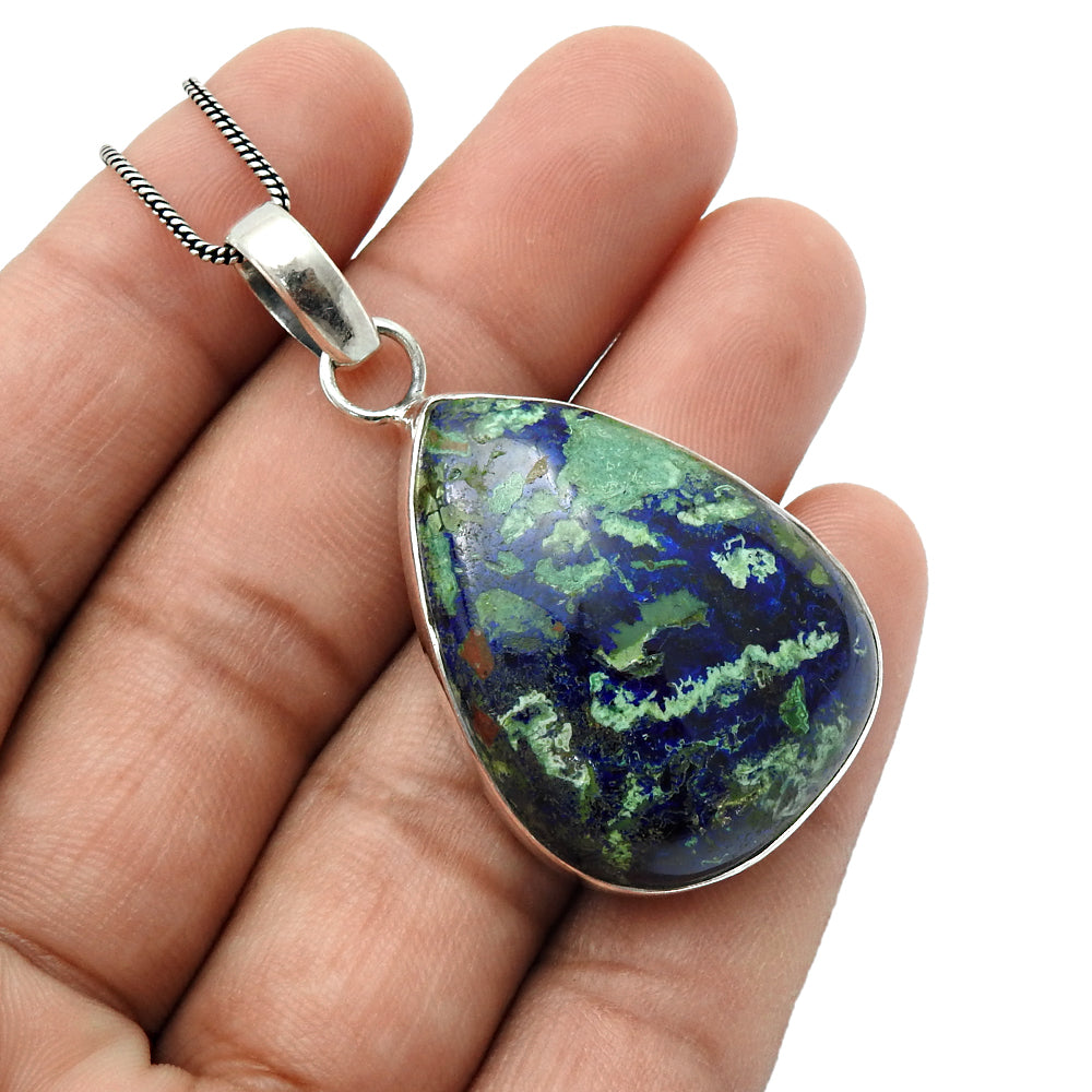Natural Azurite Malachite Gemstone Pendant 925 Sterling Silver Jewelry N11