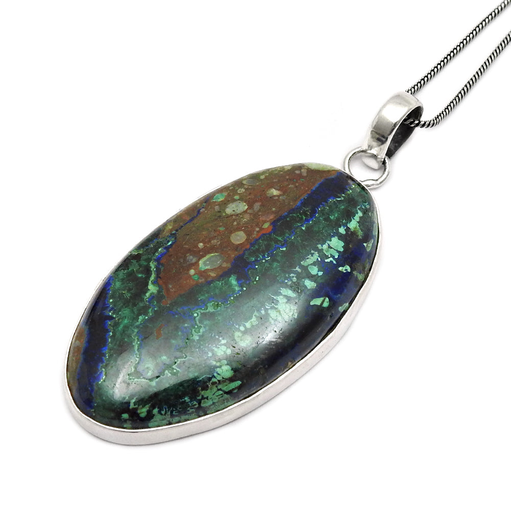 Birthday Gift 925 Sterling Silver Natural Azurite Malachite Stone Pendant J8