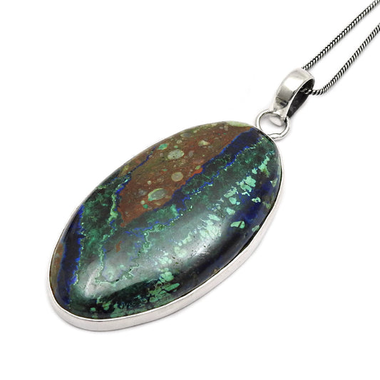 Birthday Gift 925 Sterling Silver Natural Azurite Malachite Stone Pendant J8