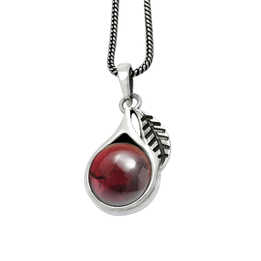 January Birth Garnet Stone 925 Solid Silver Ethnic Wedding Leaf Daughter Pendant