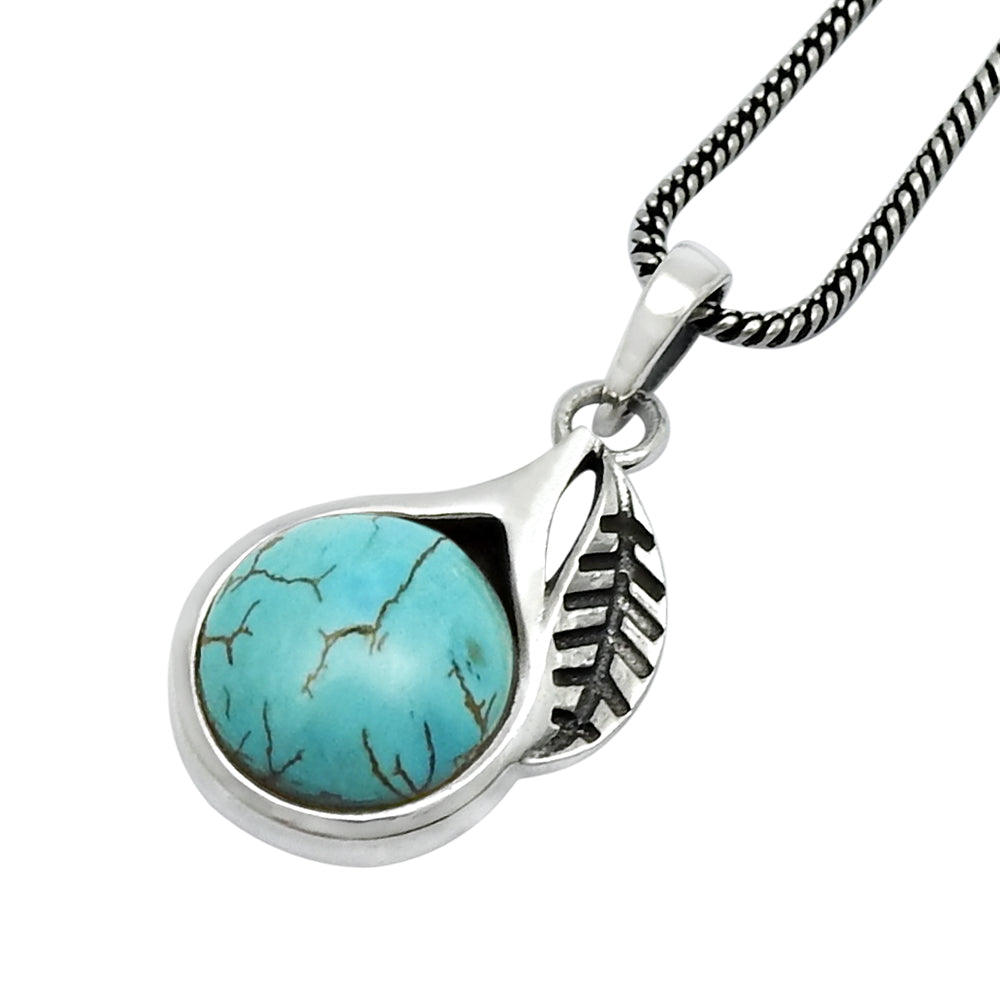 Gift For Her Natural Turquoise Gemstone Leaf Pendant Solid 925 Silver Jewelry