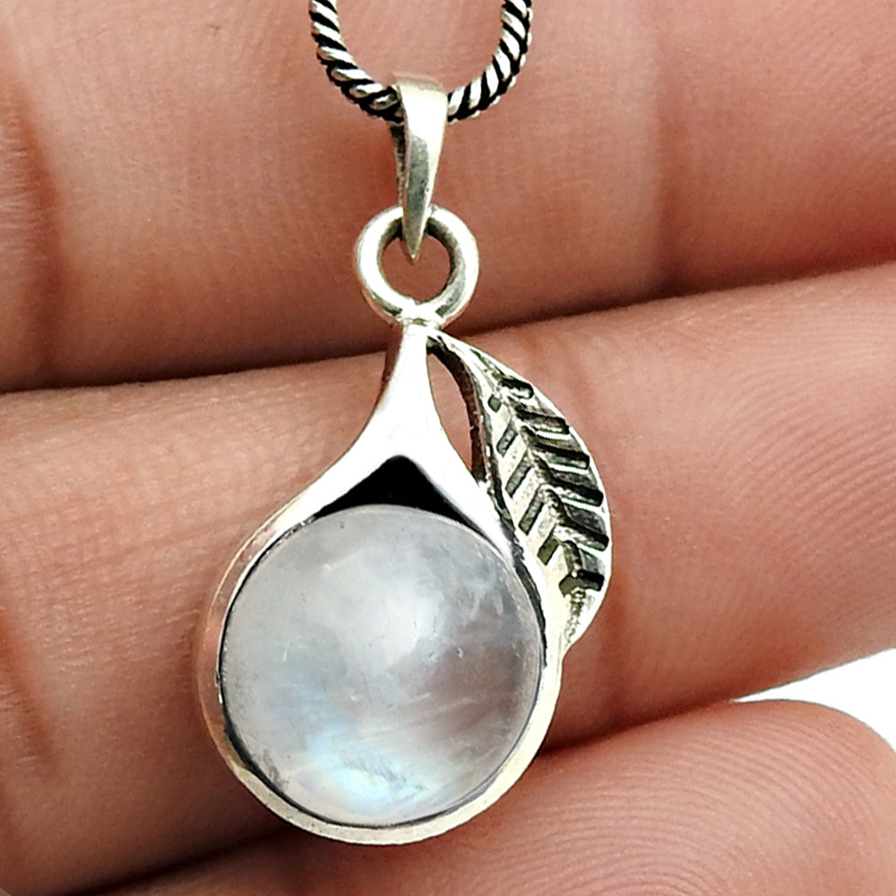 Natural Rainbow Moonstone 925 Silver Leaf Engagement Crown Chakra Bezel Pendant