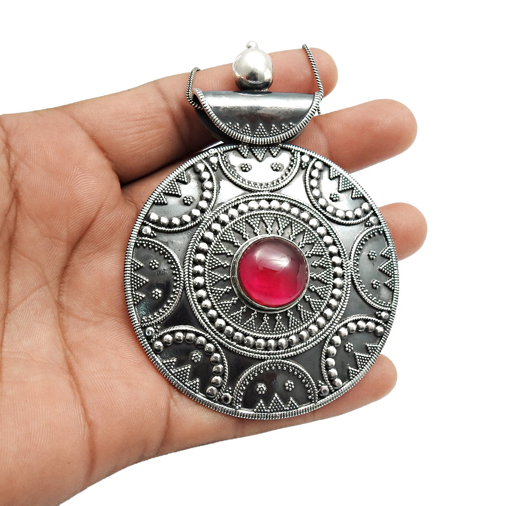 Gift For Her Pink Glass Solid 925 Sterling Oxidized Silver Artisan Pendant