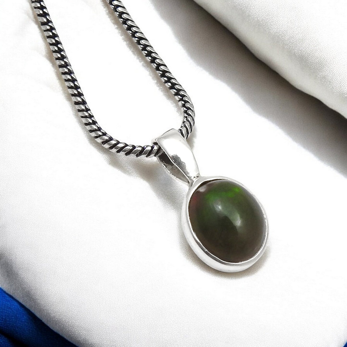 Natural Black Opal Solid 925 Sterling Silver Handmade Bezel Pendant