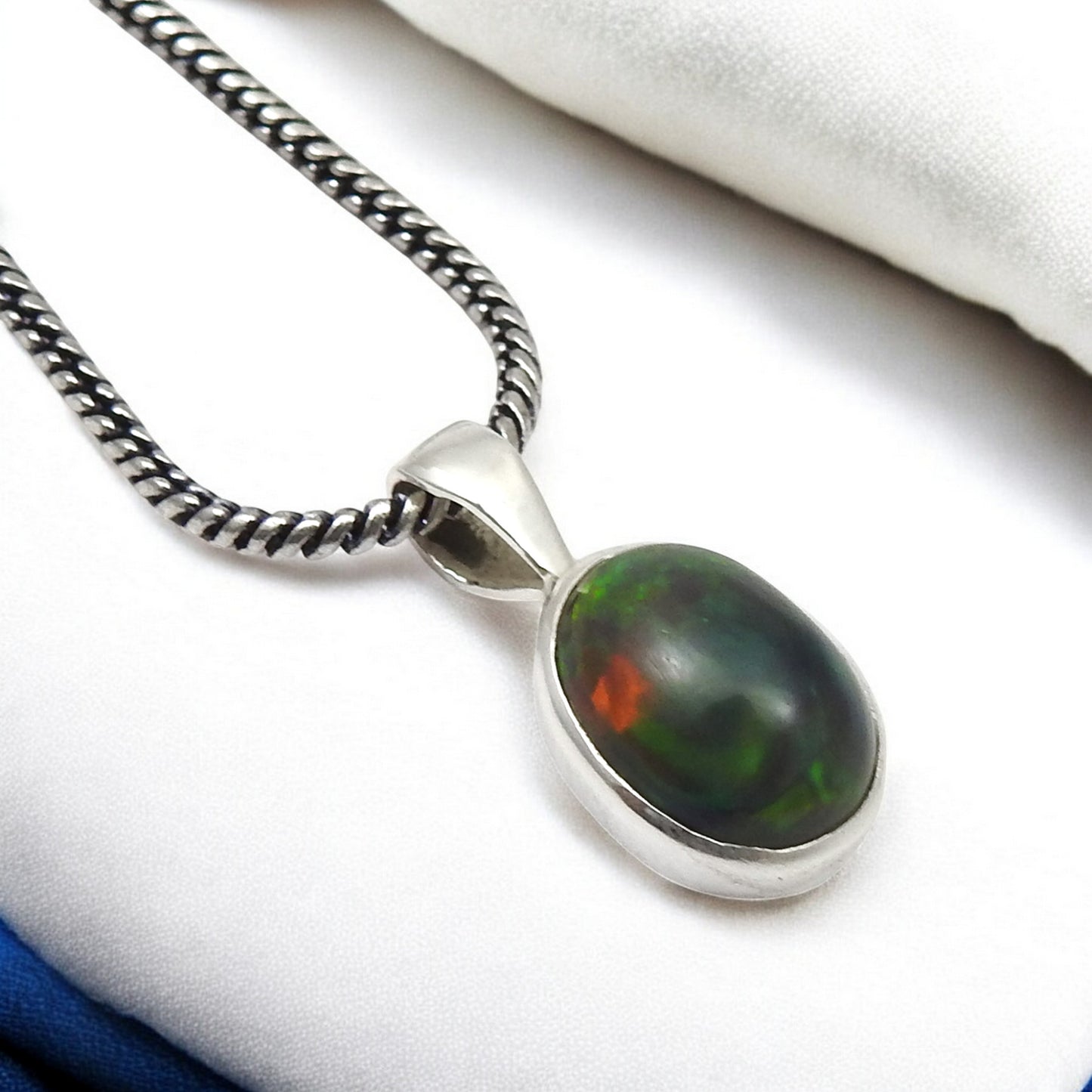 Natural Black Opal Solid 925 Silver Handmade Bezel Pendant