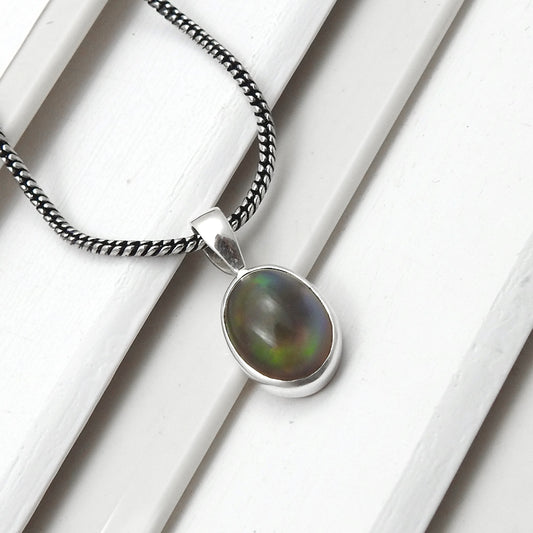 Black Opal Solid 925 Silver Bezel Pendant