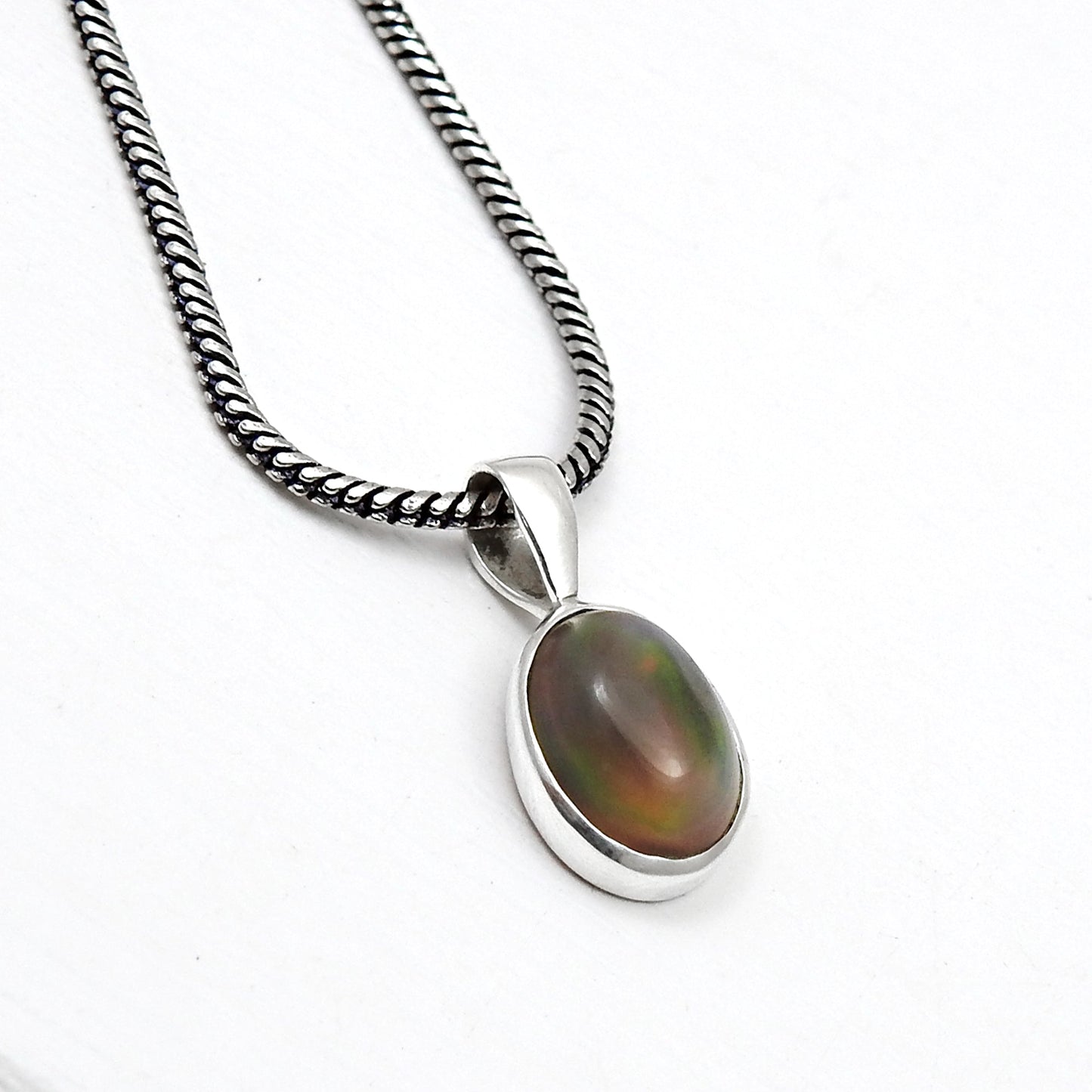 Black Opal Solid 925 Silver Bezel Pendant