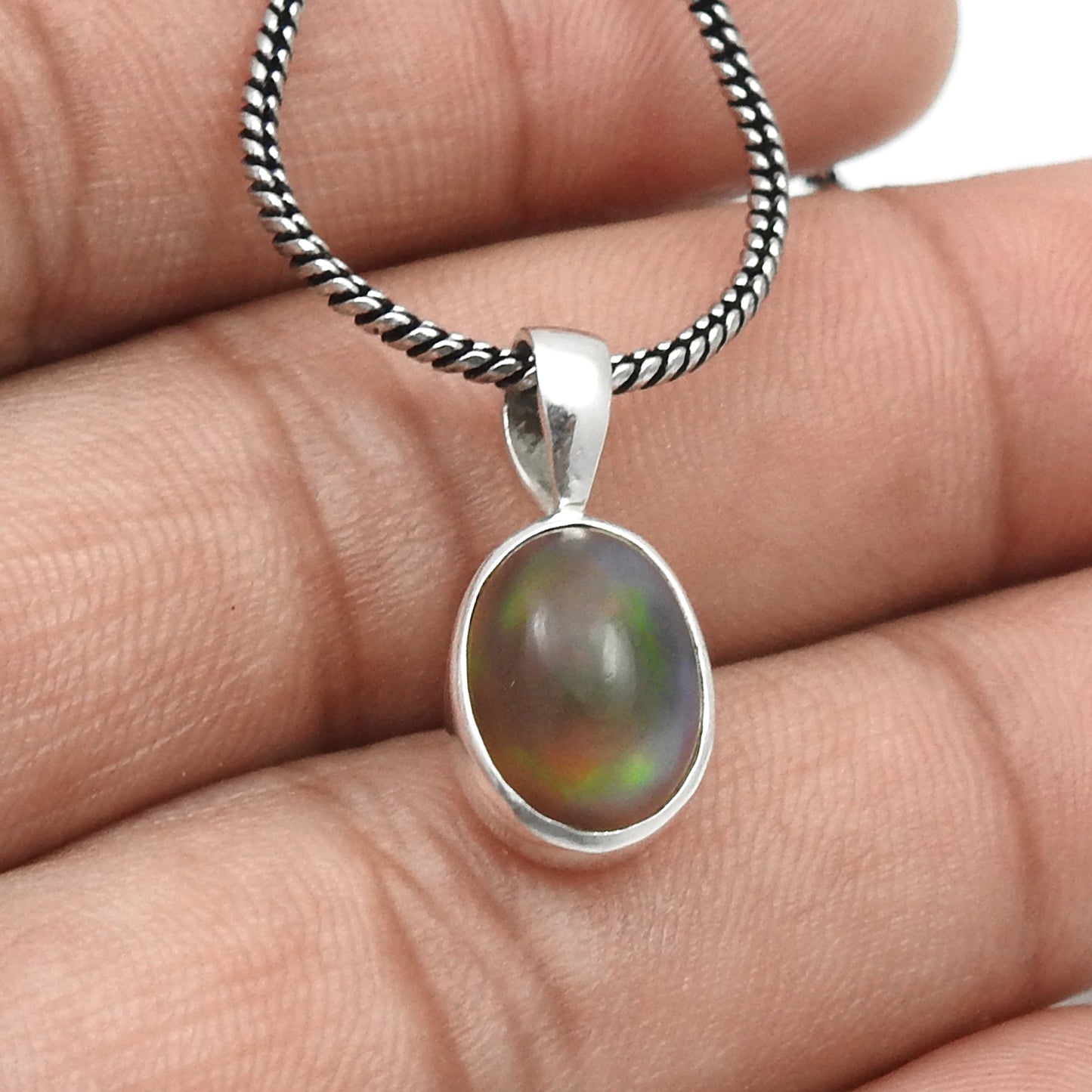 Black Opal Solid 925 Silver Bezel Pendant