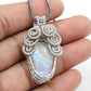 High Quality Natural Rainbow Moonstone 925 Sterling Silver Wire Wrapped Pendant