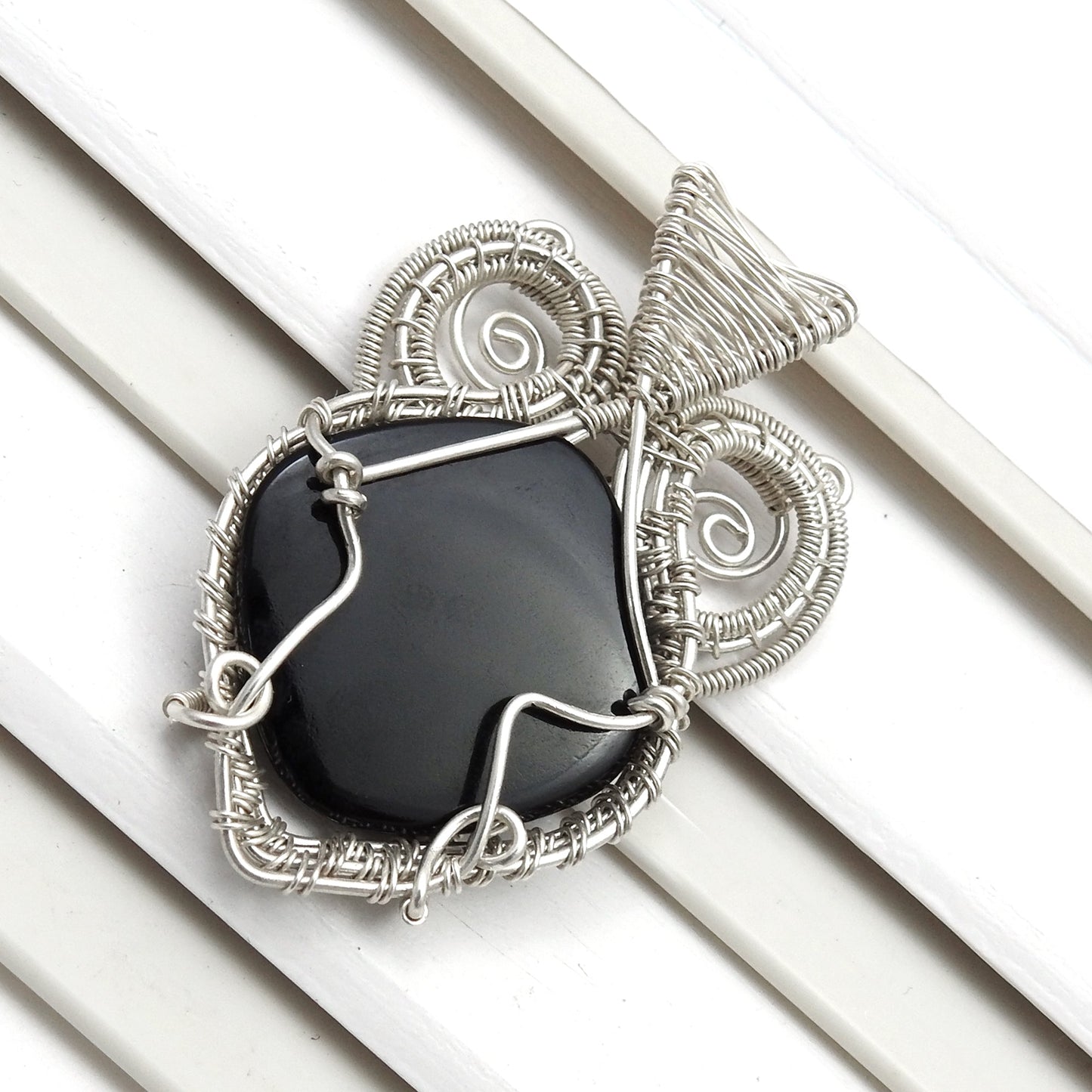 Natural Black Onyx 925 Sterling Silver Wire Wrapped Pendant