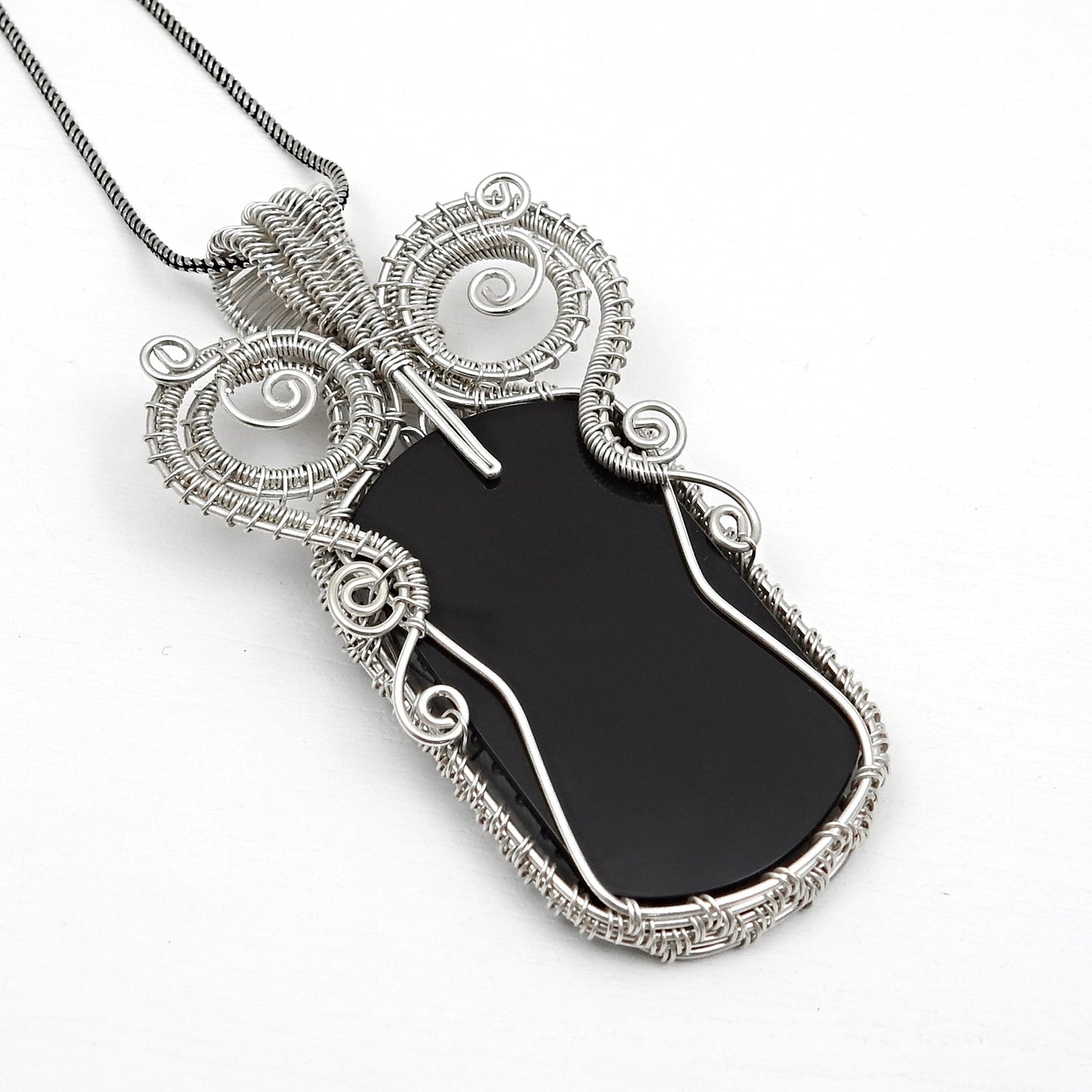 Natural Black Onyx Solid 925 Silver Wire Wrapped Pendant