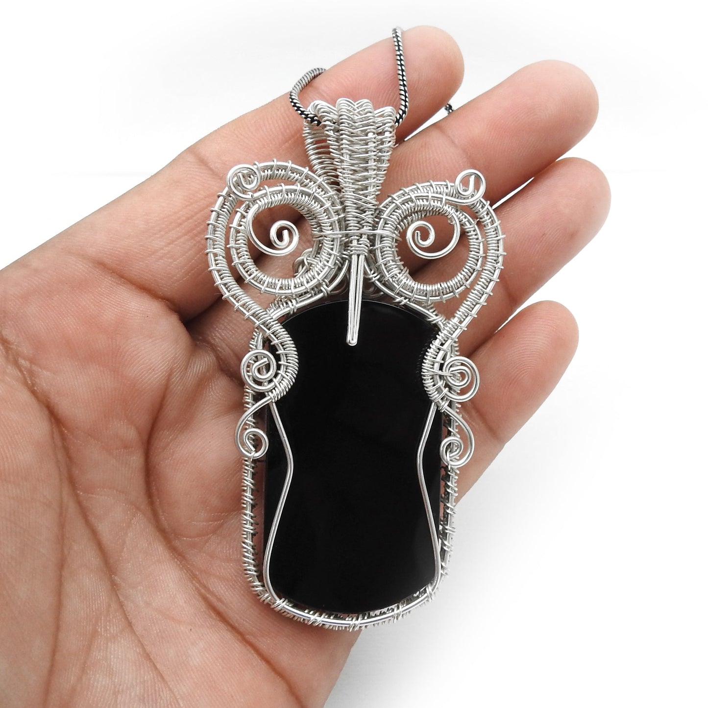 Natural Black Onyx Solid 925 Silver Wire Wrapped Pendant